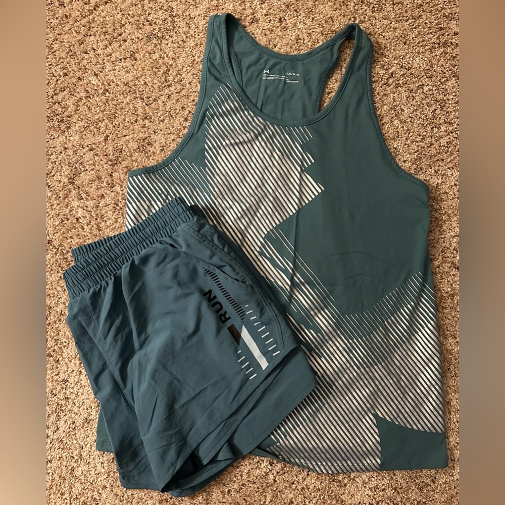 Under Armour Teal Athletic Shorts & Top, Both are size Large